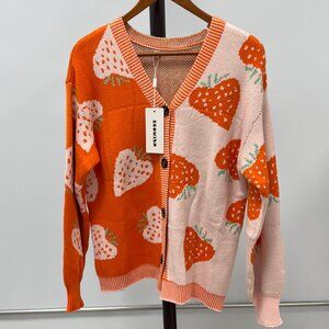 NWT Ecowish Orange Strawberry Cardigan Sweater Size Medium